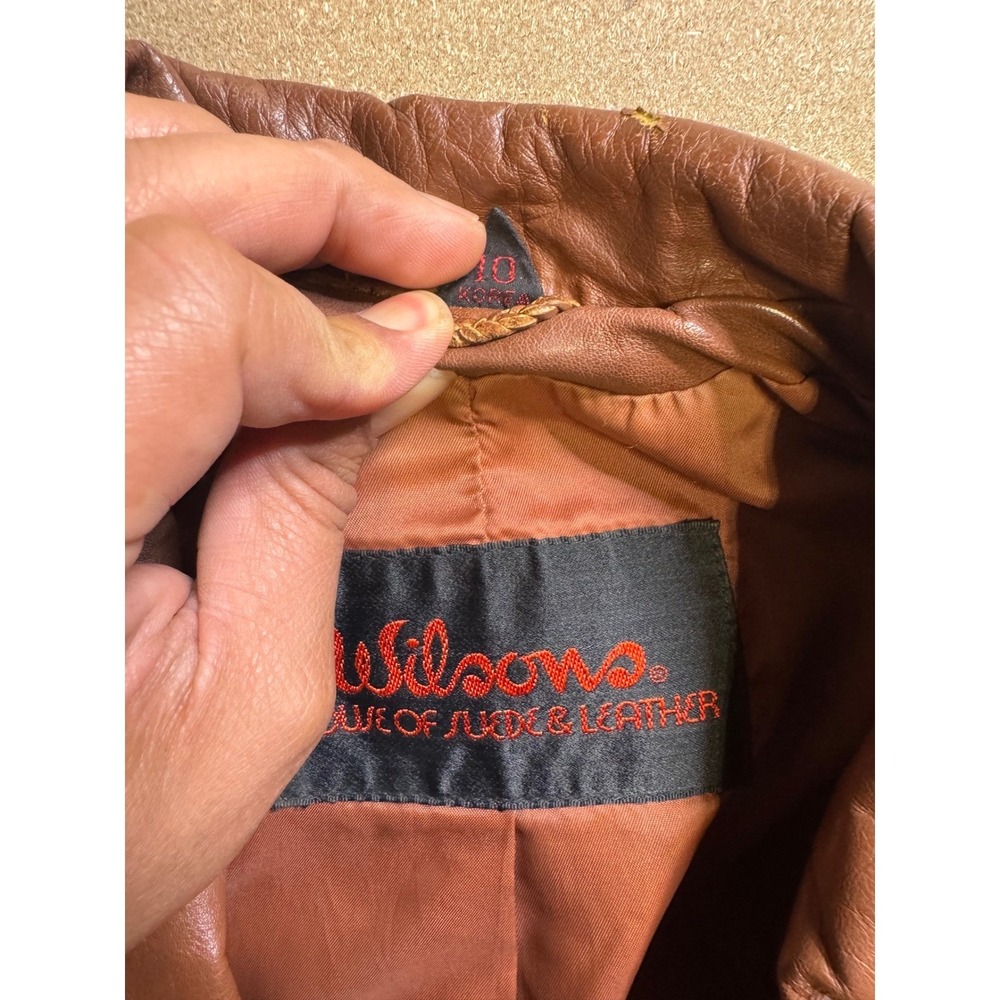 Wilsons House of Suede & Leather Vintage Brown Leather Blazer Jacket Womens 70s - Picture 9 of 10